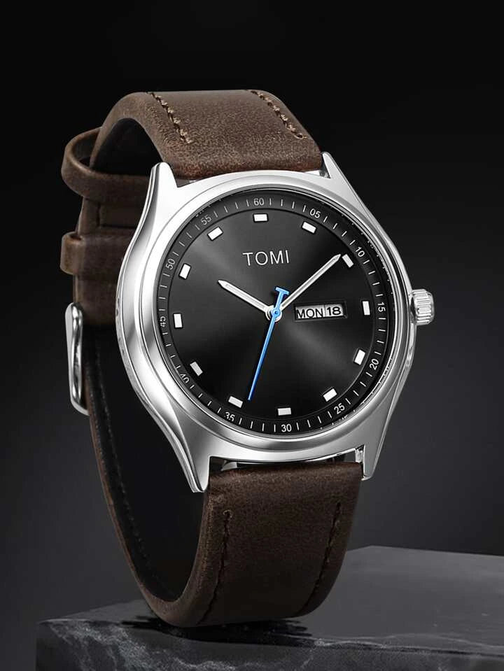 Men’s Watch – Black Dial with Brown Leather Strap