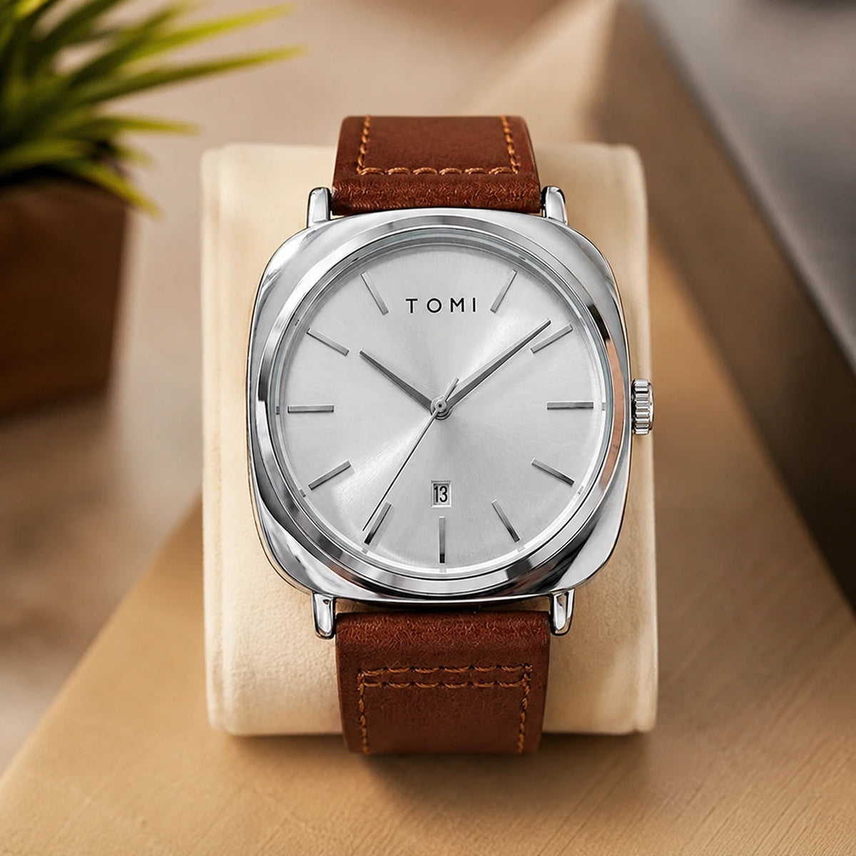 Men’s Silver Dial Brown Leather Watch