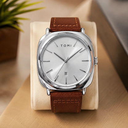 Men’s Silver Dial Brown Leather Watch
