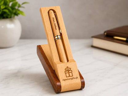 Wooden Pen with Engraved Wooden Stand