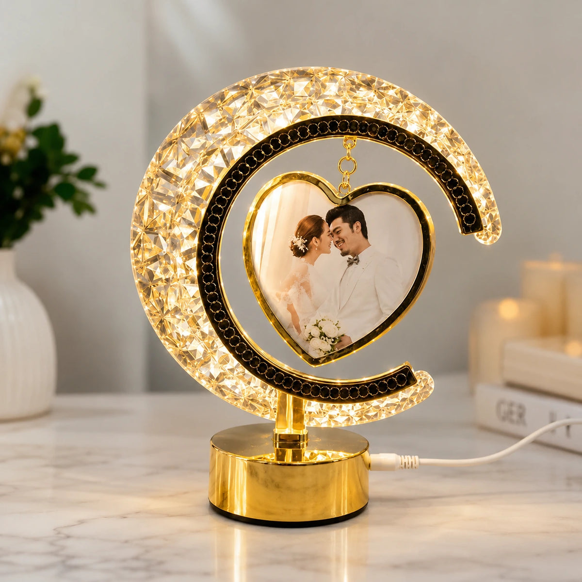 Crystal LED Moon Photo Frame Lamp